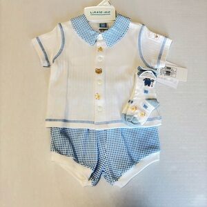 Little Me Blue and White Kids Matching Set